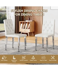 Streamdale Furniture 4-pack white Pu dining chairs with buckle backrest & silver legs