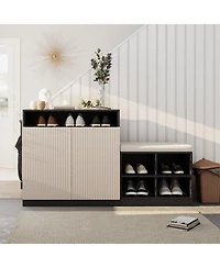 Streamdale Furniture Livingroom Cabinet with Shoe Bench, 2 Doors, 3-Tier Shelves, Entryway 4 Racks