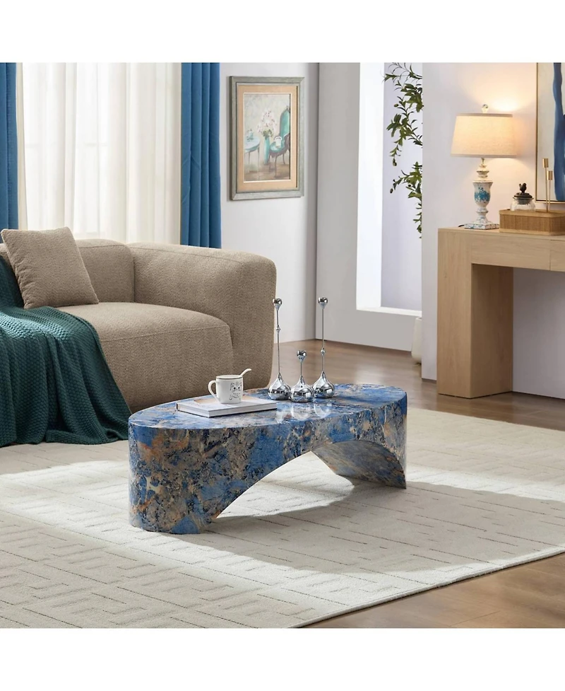 Streamdale Furniture Streamdale The oval natural marble coffee table side table in the living room, blue