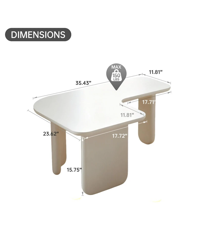 Streamdale Furniture Streamdale Modern L-Shape Coffee Table, Multi-layer Green Paint, White