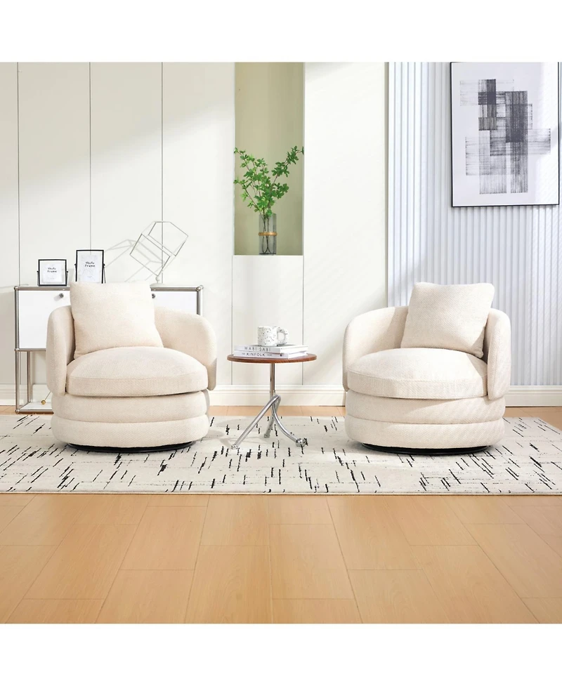 Streamdale Furniture 30"W Modern Swivel Barrel Chair with Pillow, Chenille Upholstered Comfy Armchair