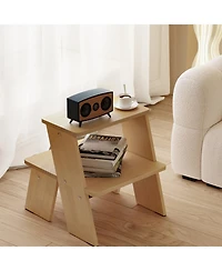Streamdale Furniture Streamdale 2-Tier Natural Finish Wooden Nightstand/End Table