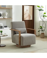 Streamdale 30.3"W Swivel Upholstered Chair with Solid Wood Armrests - Gray