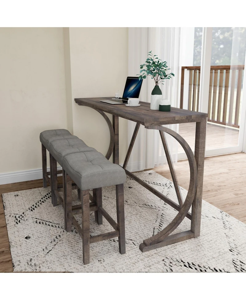 Streamdale Bar Table Set with Power Outlet, 4 Piece Industrial Dining Set