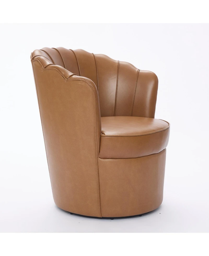 Streamdale Light Brown Petal Swivel Chair - 360 Spin, Genuine Leather Wing-Back Desk Chair