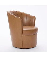 Streamdale Light Brown Petal Swivel Chair - 360 Spin, Genuine Leather Wing-Back Desk Chair