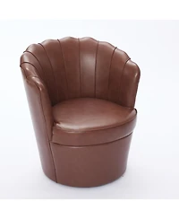 Streamdale Furniture Brown Petal Swivel Chair - 360 Spin, Genuine Leather Wing-Back Desk Chair