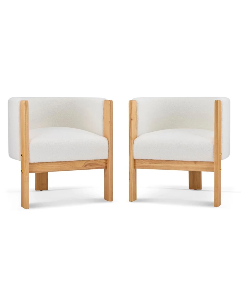 Streamdale Furniture Upholstered Dining Chairs Set of 2, White Boucle Fabric, Modern Armchairs