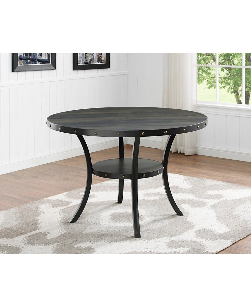 Streamdale Furniture Streamdale Espresso Wood Dining Set with Gray Fabric Nailhead Chairs