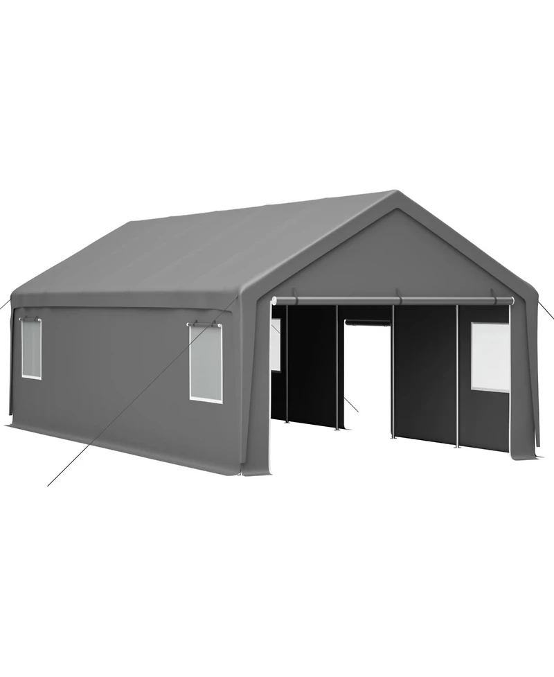 Streamdale Furniture Streamdale 13x26 Ft Heavy Duty Carport Canopy w/ Roll-Up Doors, Removable Walls & Windows