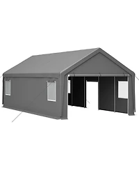 Streamdale Furniture Streamdale 13x26 Ft Heavy Duty Carport Canopy w/ Roll-Up Doors, Removable Walls & Windows