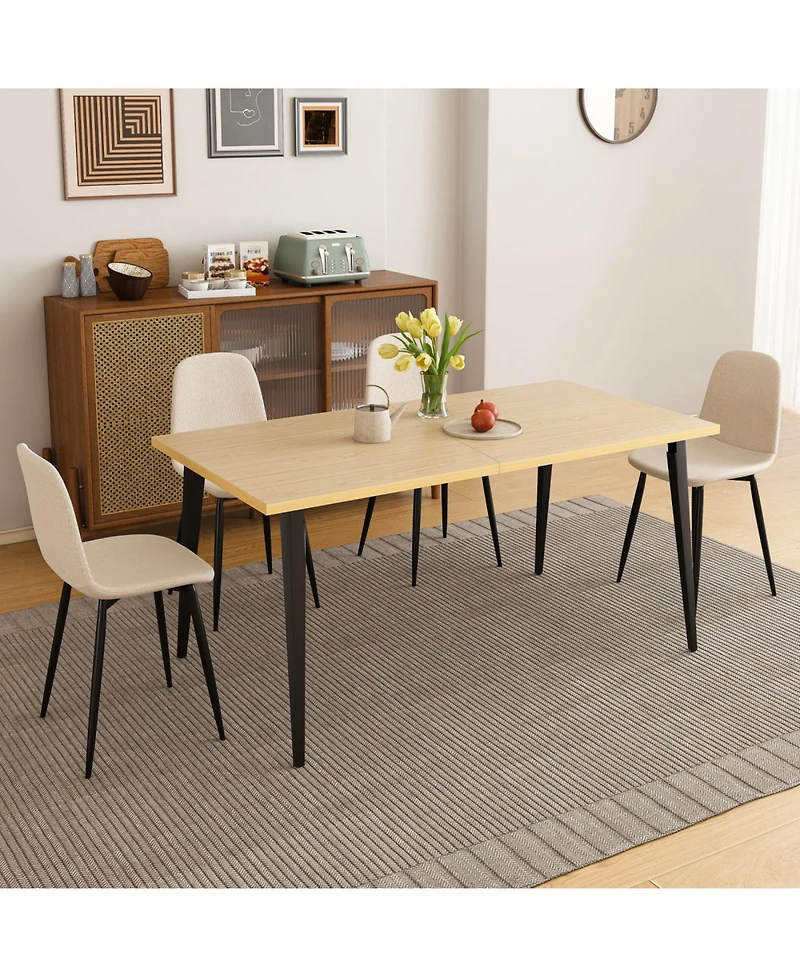 Streamdale Furniture Streamdale 63" Farmhouse Industrial Dining Table Set w/ 4 Beige Chairs, Iron Legs