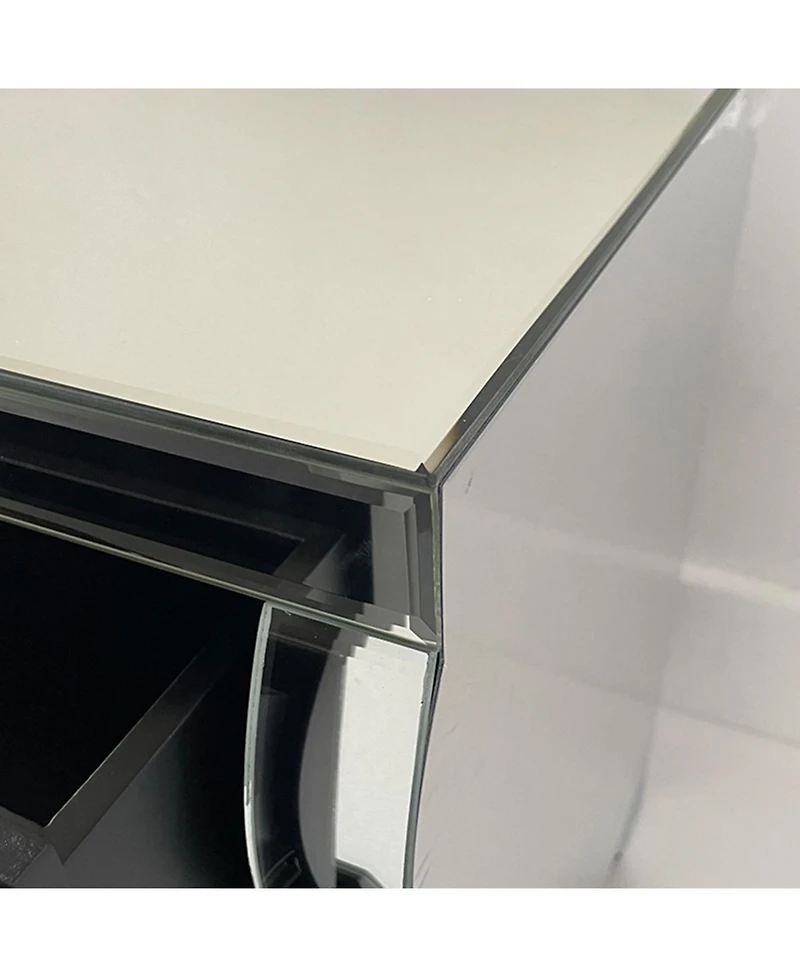 Streamdale Furniture Streamdale Curved Mirror 3-Drawer Nightstand/Bedside Table - Silver