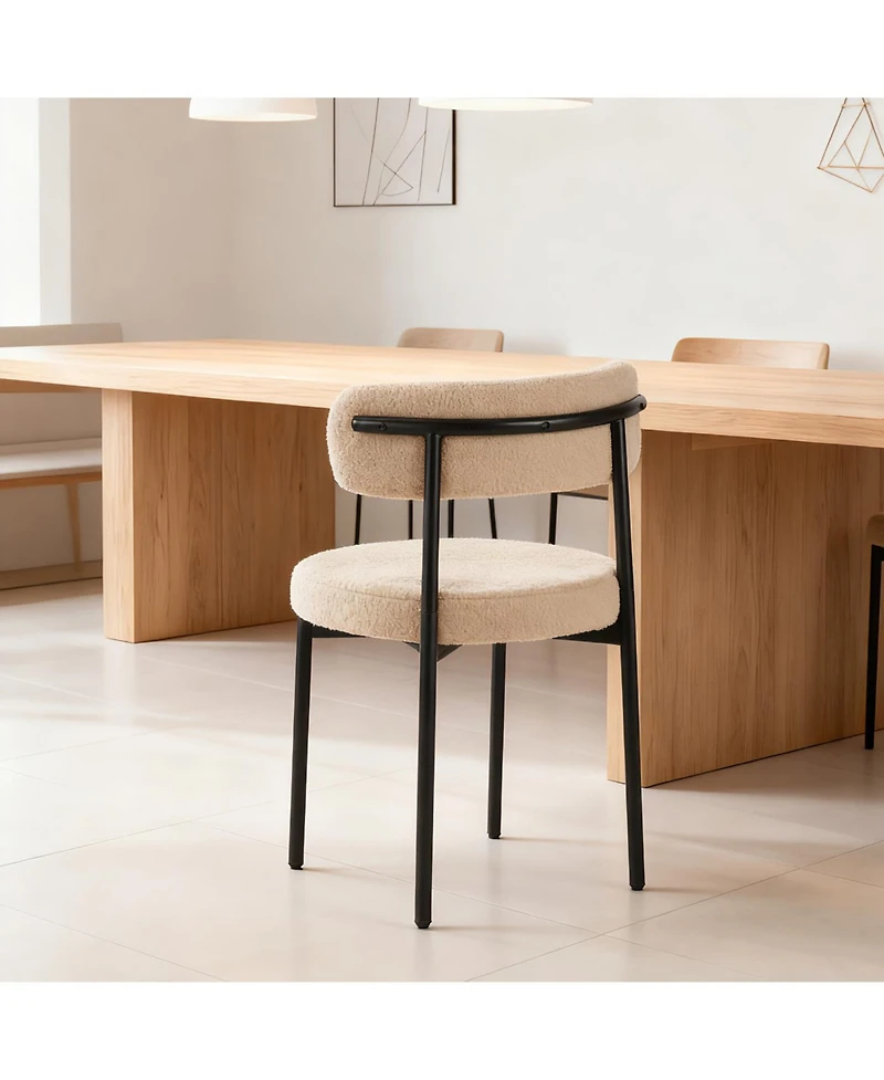 Streamdale Furniture Streamdale Medieval modern dining chair set, 4 pcs, round seat, black metal legs, beige