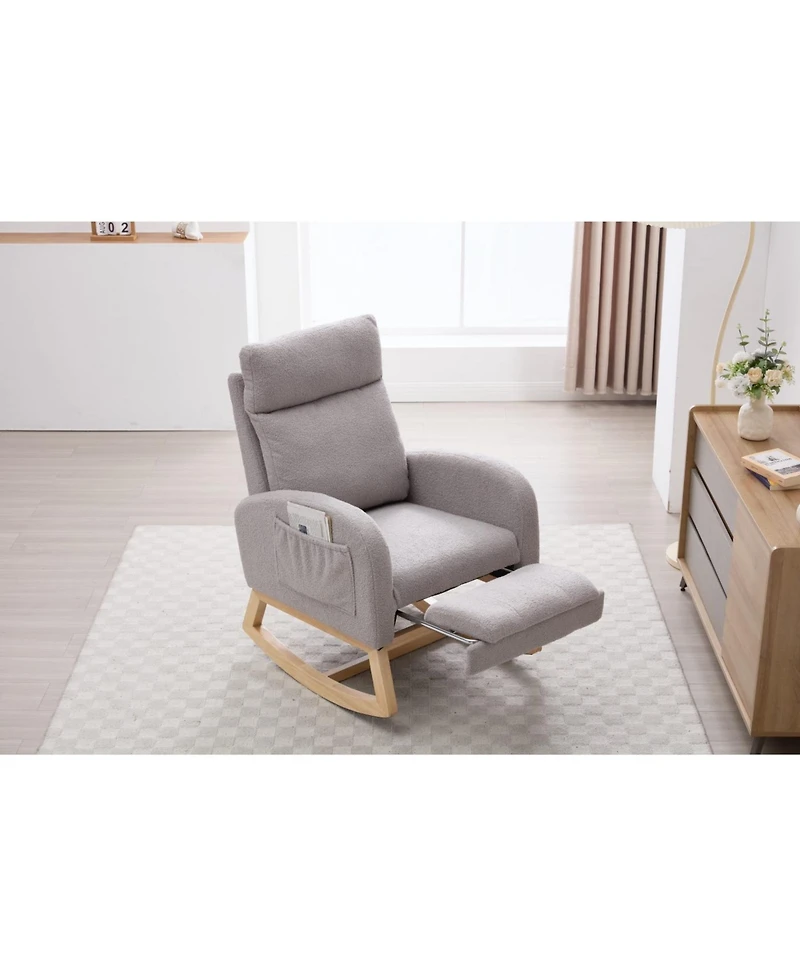 Streamdale Furniture Teddy Fabric Leisure Rocking Chair with Adjustable Footstool, Light Gray