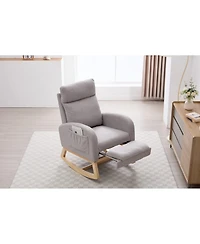 Streamdale Furniture Teddy Fabric Leisure Rocking Chair with Adjustable Footstool, Light Gray
