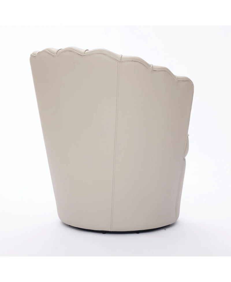 Streamdale Furniture Cream Petal Swivel Chair - 360 Spin, Genuine Leather Wing-Back Desk Chair