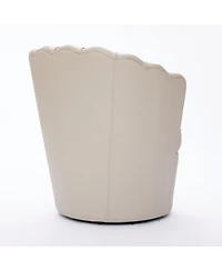 Streamdale Furniture Cream Petal Swivel Chair - 360 Spin, Genuine Leather Wing-Back Desk Chair