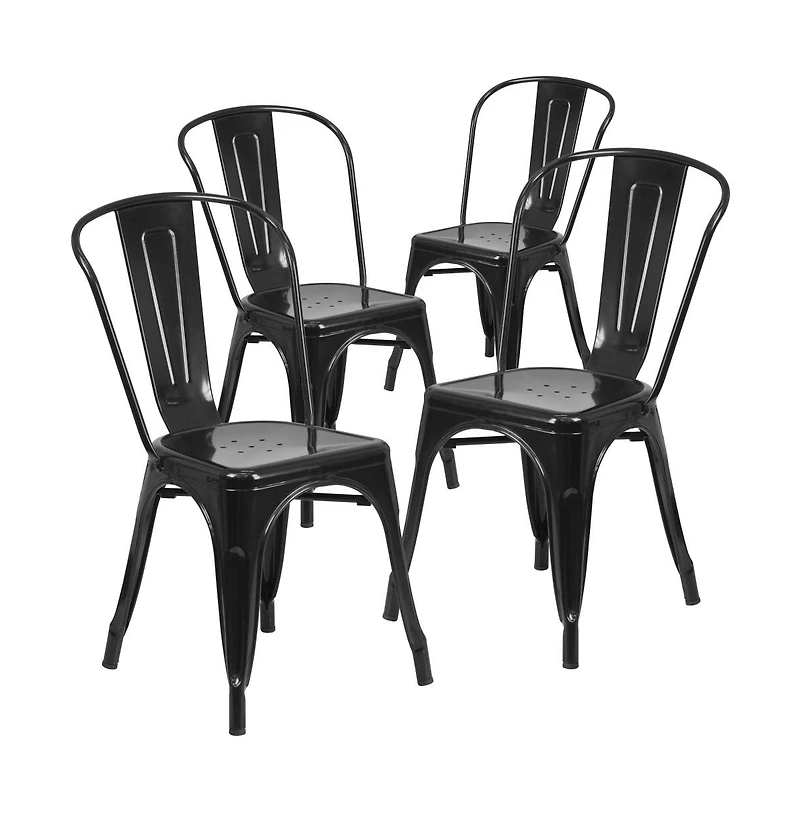 Emma+Oliver Commercial Grade 4 Pack Metal Indoor-Outdoor Stackable Chair