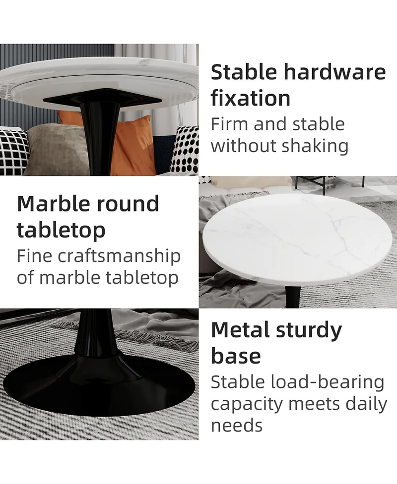 Streamdale 27.6" Black Mid-Century Modern Dining Table with White Marble Top