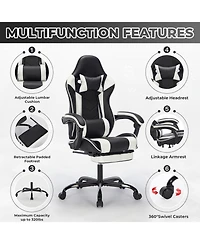 Streamdale Gaming Chair with Footrest, Ergonomic Computer Chair, Black White