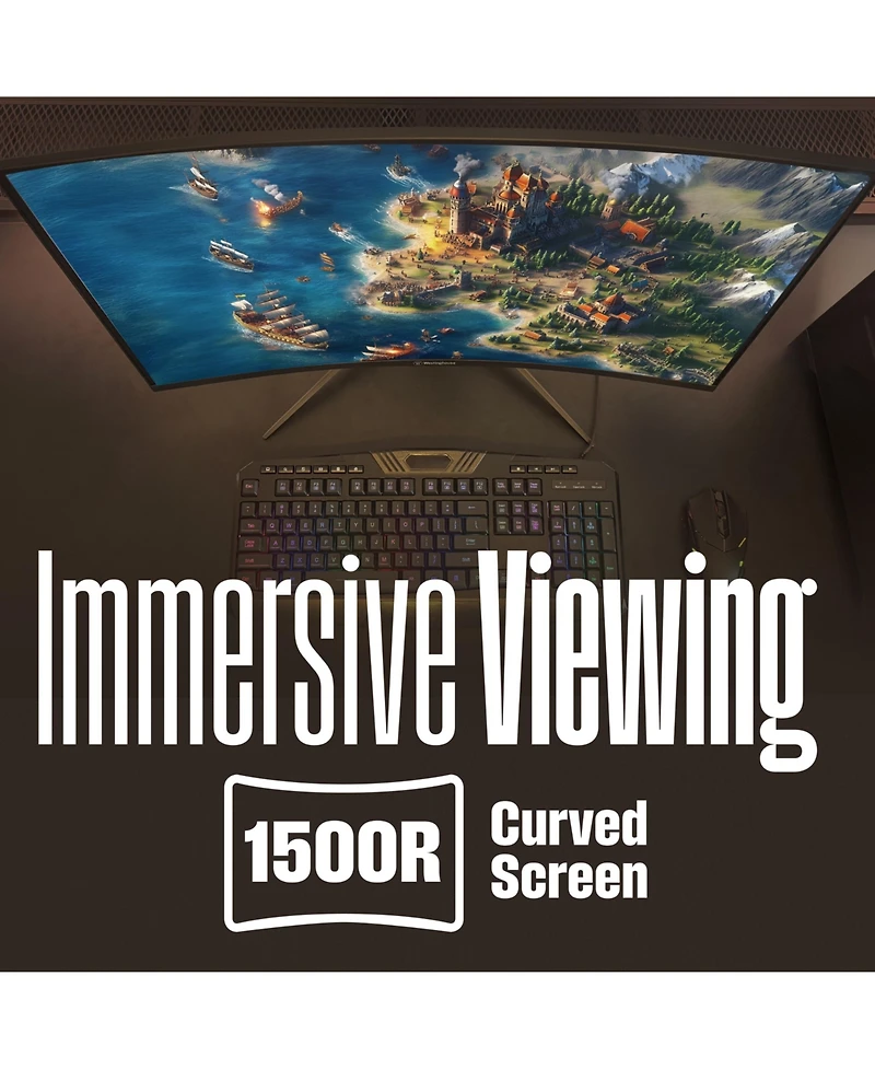 Westinghouse 27" Curved Gaming Monitor, 200Hz, Full Hd 1080p, Amd FreeSync, 1500R, Low Motion Blur, Dp & 2x Hdmi, Built-in Speakers