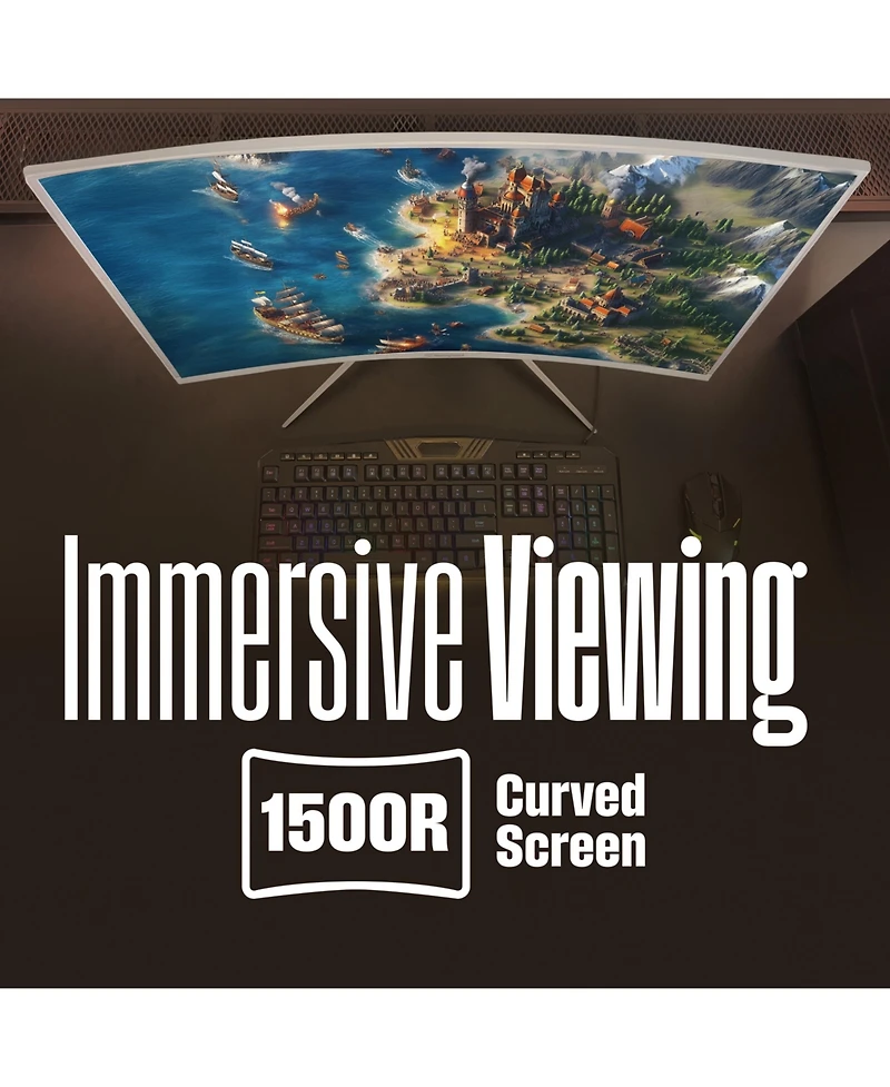 Westinghouse 27" Curved Full Hd White Gaming Monitor, 200Hz, Amd FreeSync, Low Motion Blur, 1500R, 1080p, Dp & 2x Hdmi, Built-in Speakers