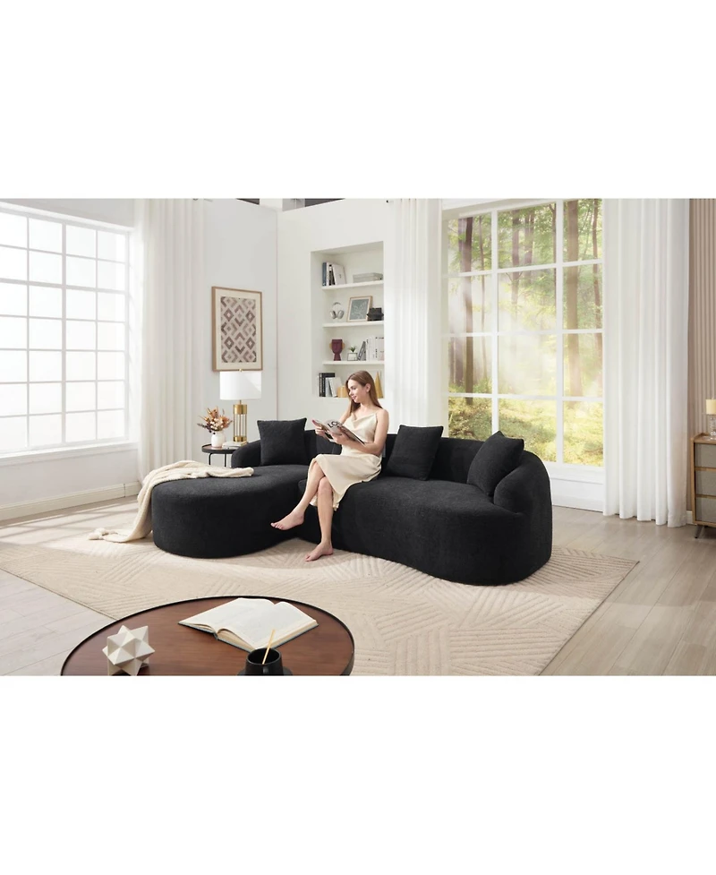 Streamdale Furniture Streamdale Compression L-Shape Sectional Sofa with Curved Chaise, Black Modular Chenille Couch