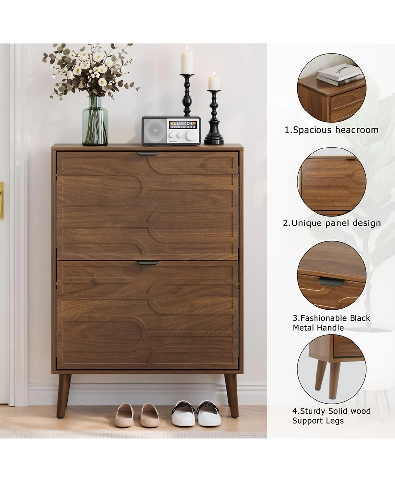 Streamdale Furniture Medieval Modern Independent Shoe Cabinet, Walnut Shoe Storage Cabinet, Fence Shoe Cabinet