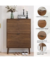 Streamdale Furniture Medieval Modern Independent Shoe Cabinet, Walnut Shoe Storage Cabinet, Fence Shoe Cabinet