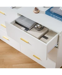 Streamdale Furniture Six drawers, golden straight aluminum handle, golden triangle legs, white locker