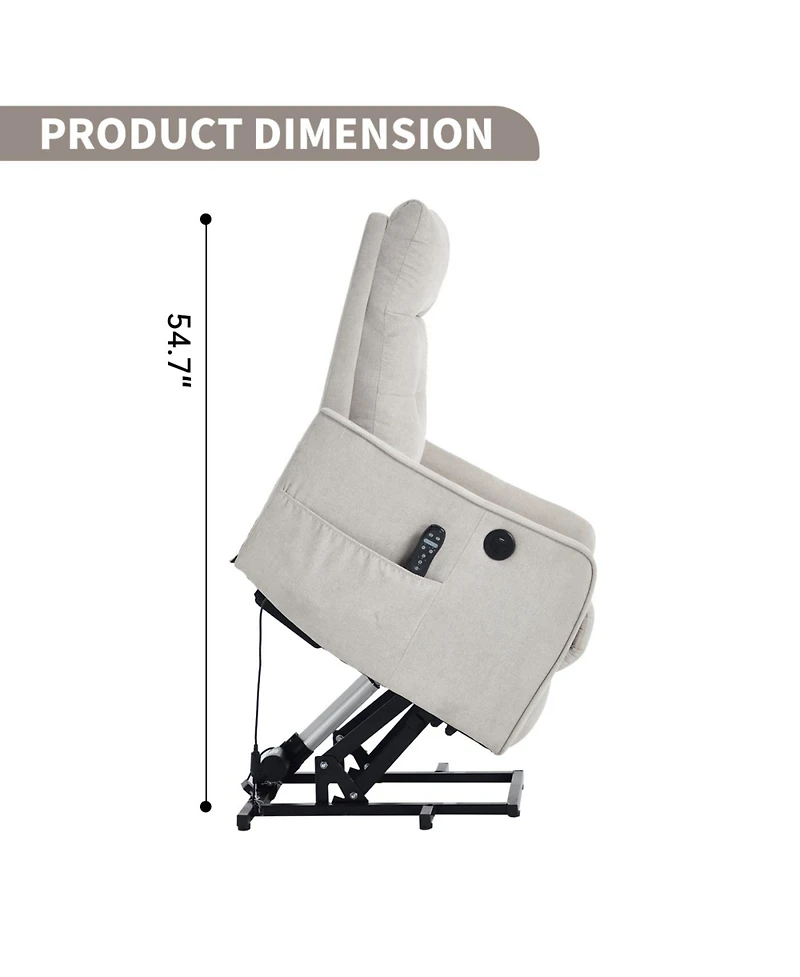 Streamdale Furniture Beige Chenille Power Lift Recliner Chair with Massage & Heat for Elderly