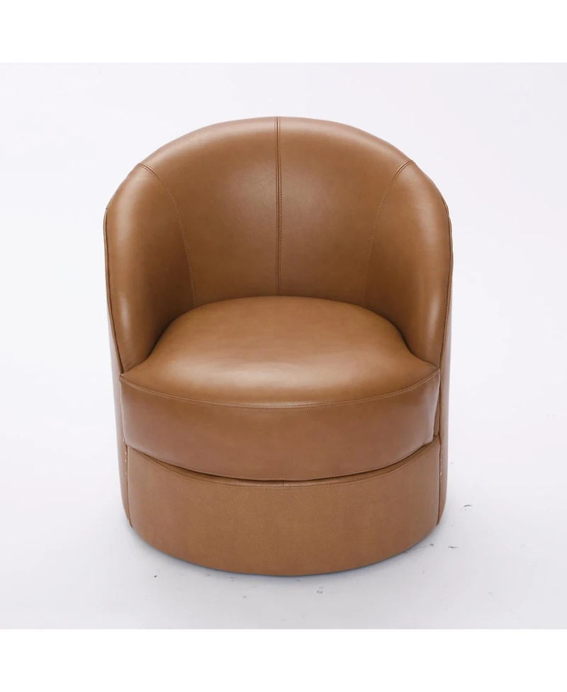 Streamdale Furniture Light Brown Leather Swivel Chair, Mid-Century Modern Lounge Chair