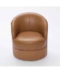 Streamdale Furniture Light Brown Leather Swivel Chair, Mid-Century Modern Lounge Chair
