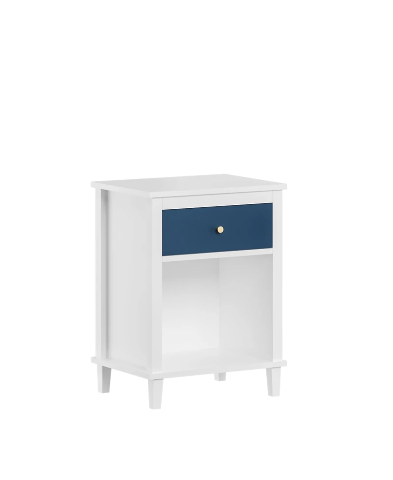Streamdale Furniture Streamdale Wooden Nightstand with Drawer and Shelf for Kids and Adults, Navy+Golden Handle