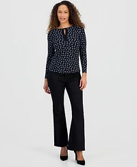 Jones New York Petite Long-Sleeve Printed Keyhole Top