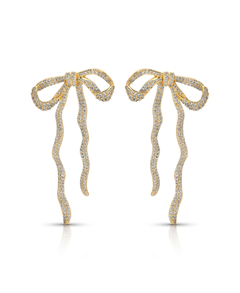 Ettika Gold Plated Pave Bow Earrings