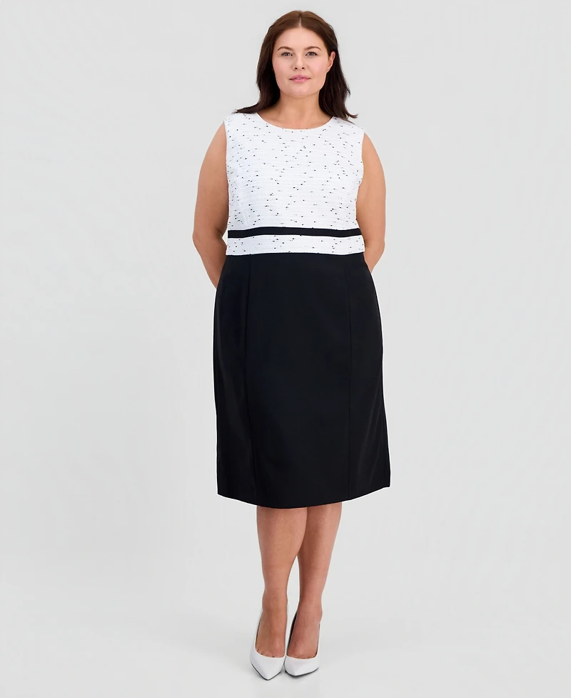 Kasper Plus Sleeveless Mixed-Media Sheath Dress