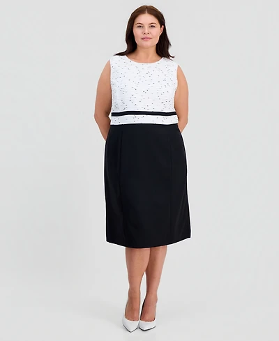 Kasper Plus Sleeveless Mixed-Media Sheath Dress