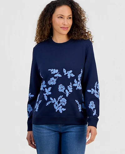 Style & Co Petite Floral Embroidered Sweatshirt, Macy's Exclusive