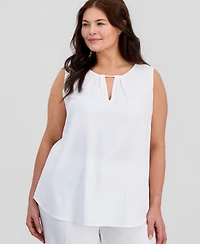 Kasper Plus Sleeveless Pearl-Trim Blouse