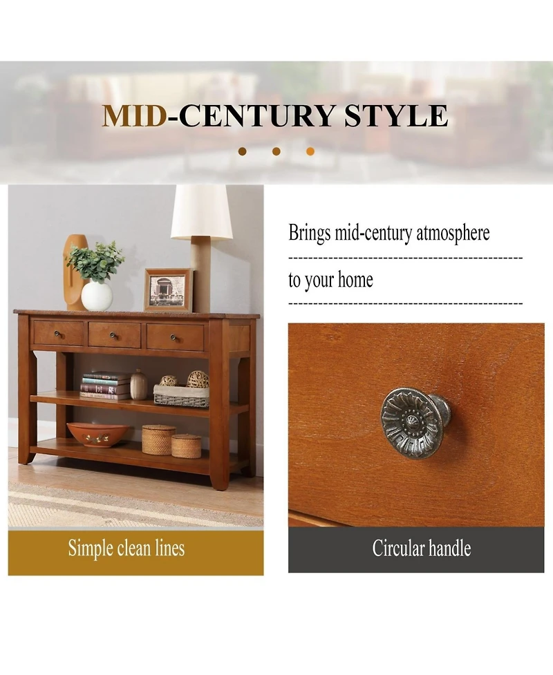 Streamdale Furniture 48" Solid Pine Wood Console Table with 3 Drawers & 2 Shelves (Brown)