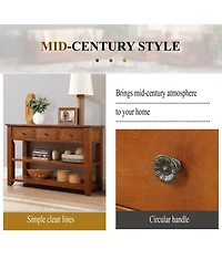 Streamdale Furniture 48" Solid Pine Wood Console Table with 3 Drawers & 2 Shelves (Brown)