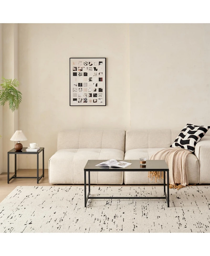 Streamdale Furniture Black Glass CoffeeTable, Small Tea Table, Glass with Metal Legs Sofa Table