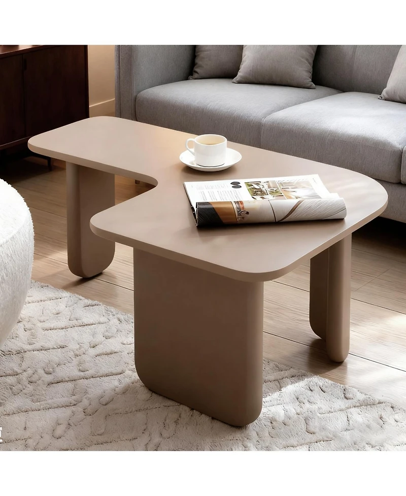 Streamdale Furniture 35.43" L-Shape Modern Coffee Table, Multi-layer Green Paint, Khaki