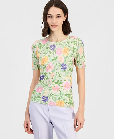 Tahari Asl Women's Printed Scoop-Neck Sweater T-Shirt