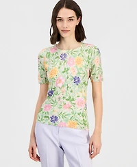 Tahari Asl Women's Printed Scoop-Neck Sweater T-Shirt