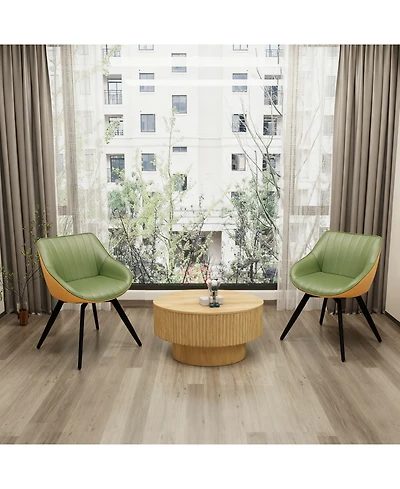 Streamdale Furniture Mdf Modern Round Coffee Table & 2 Pu Dining Chairs Set