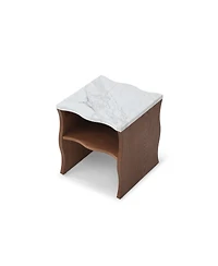 Streamdale FurnitureWhisper of Waves Modern End Table w/ Storage Shelf, Faux Marble Top, Walnut Brown