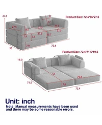 Streamdale Furniture 72.4" Convertible Sofa Bed with Storage Pockets and Cushions